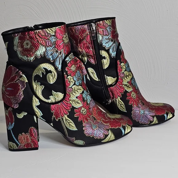 Marc Fisher Floral Embroidered Ankle Boots - Black and Multicolor - Picture 2 of 14